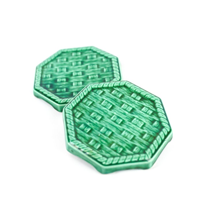 Digoin Sarreguemines, Set 8 Pieces, Knives Holders & Bottle Coasters