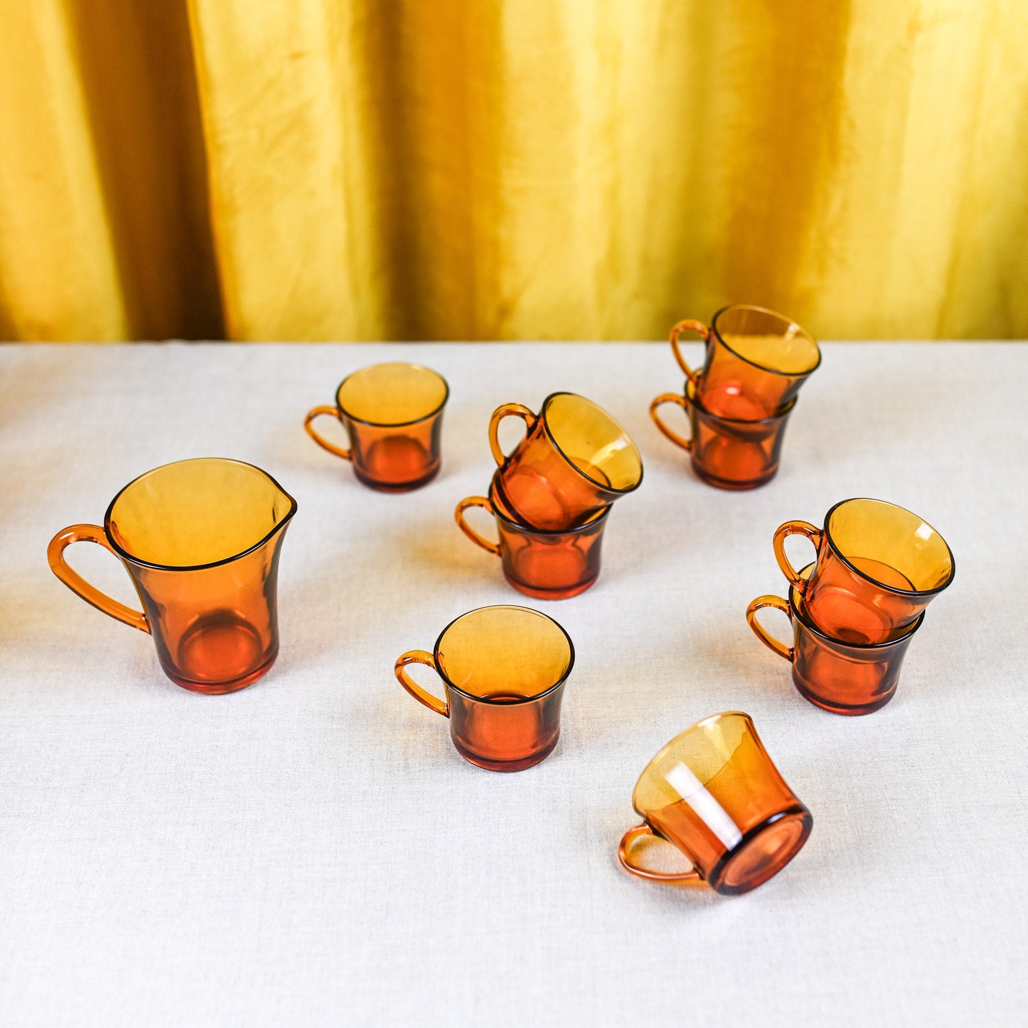 Amber Coffee Cups & Milk Pot, Set of 9