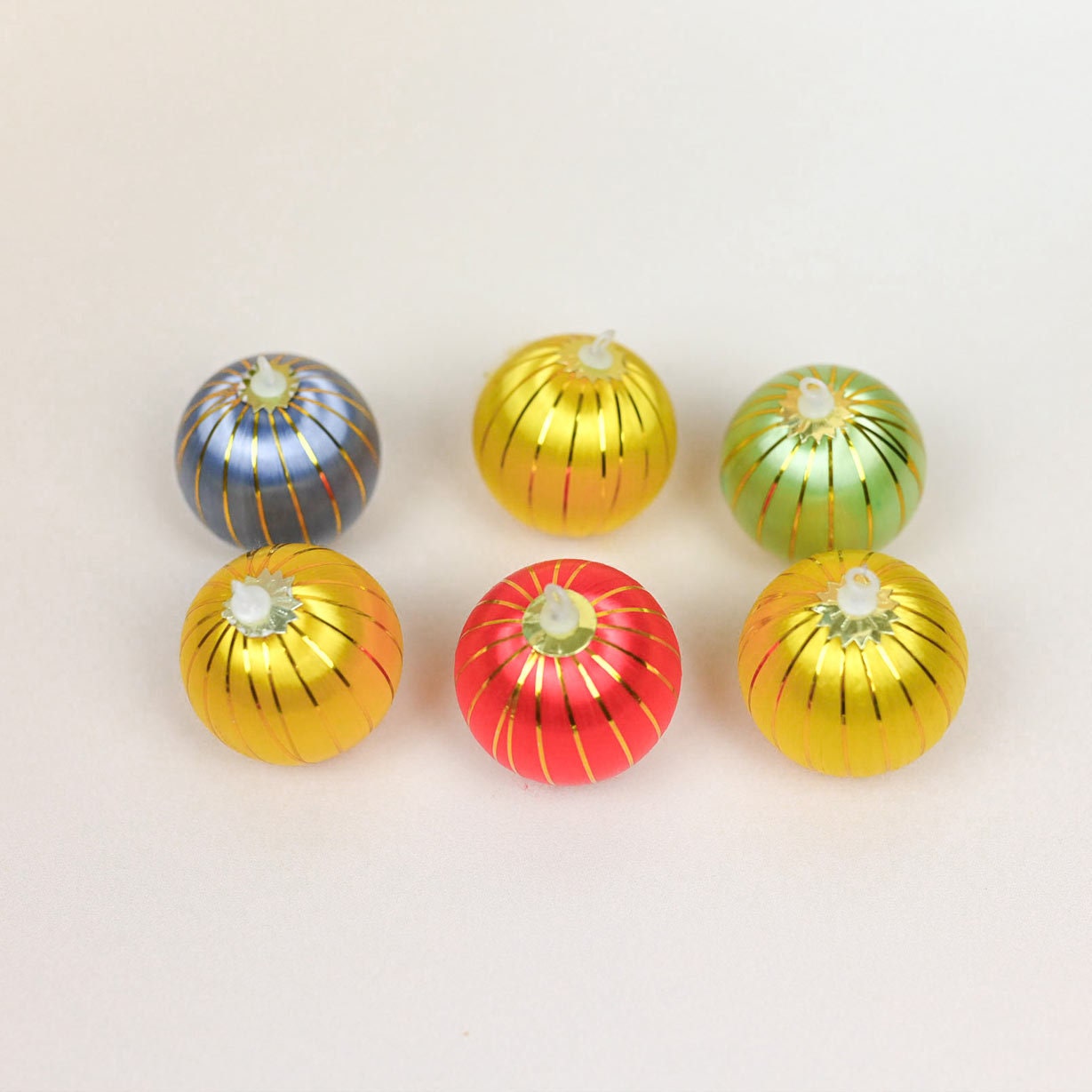 Seventies Multicolour Satin Thread Baubles, Set of 6, Vintage Christmas Ornaments, Made in France