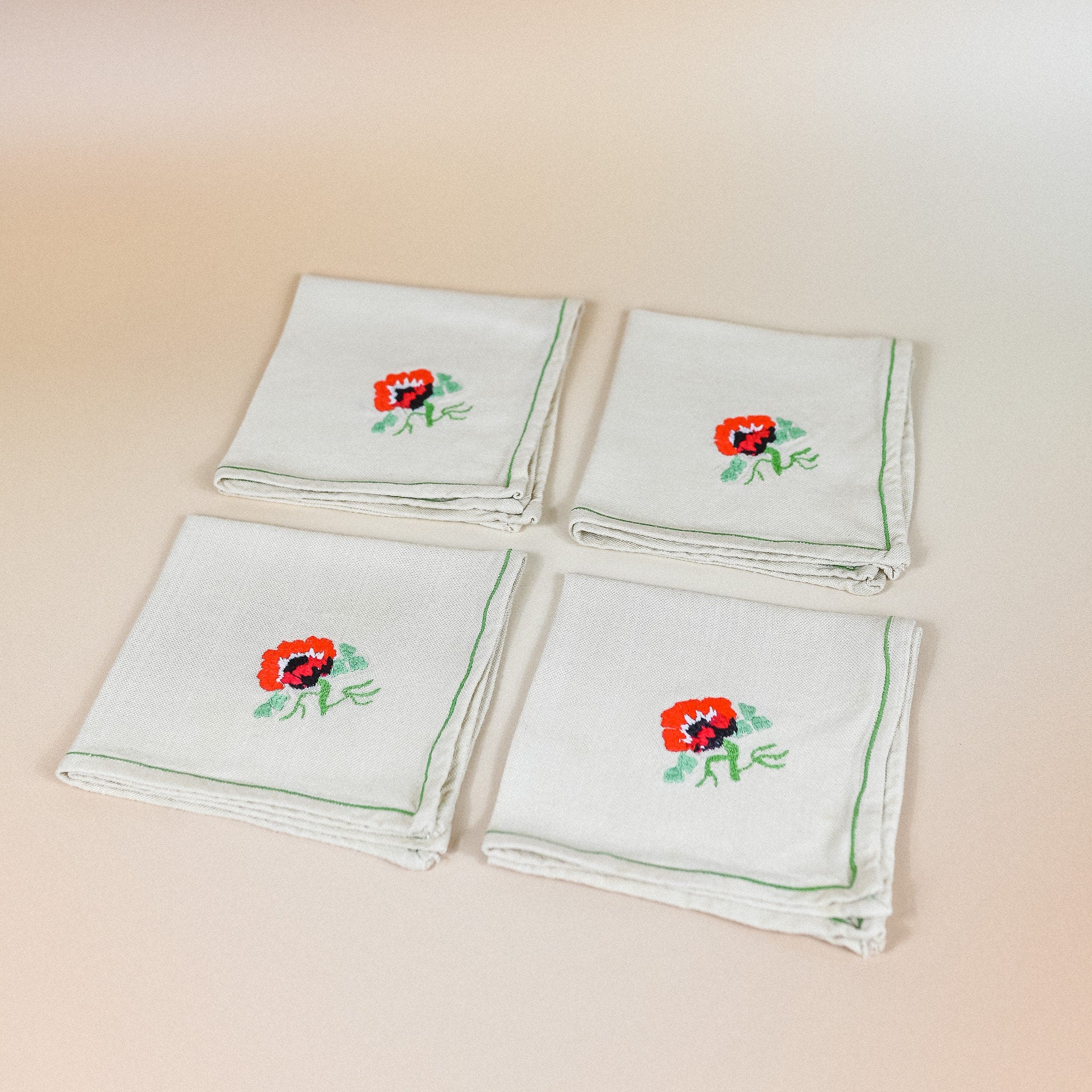 Floral Embroidered Napkins, Set of 4