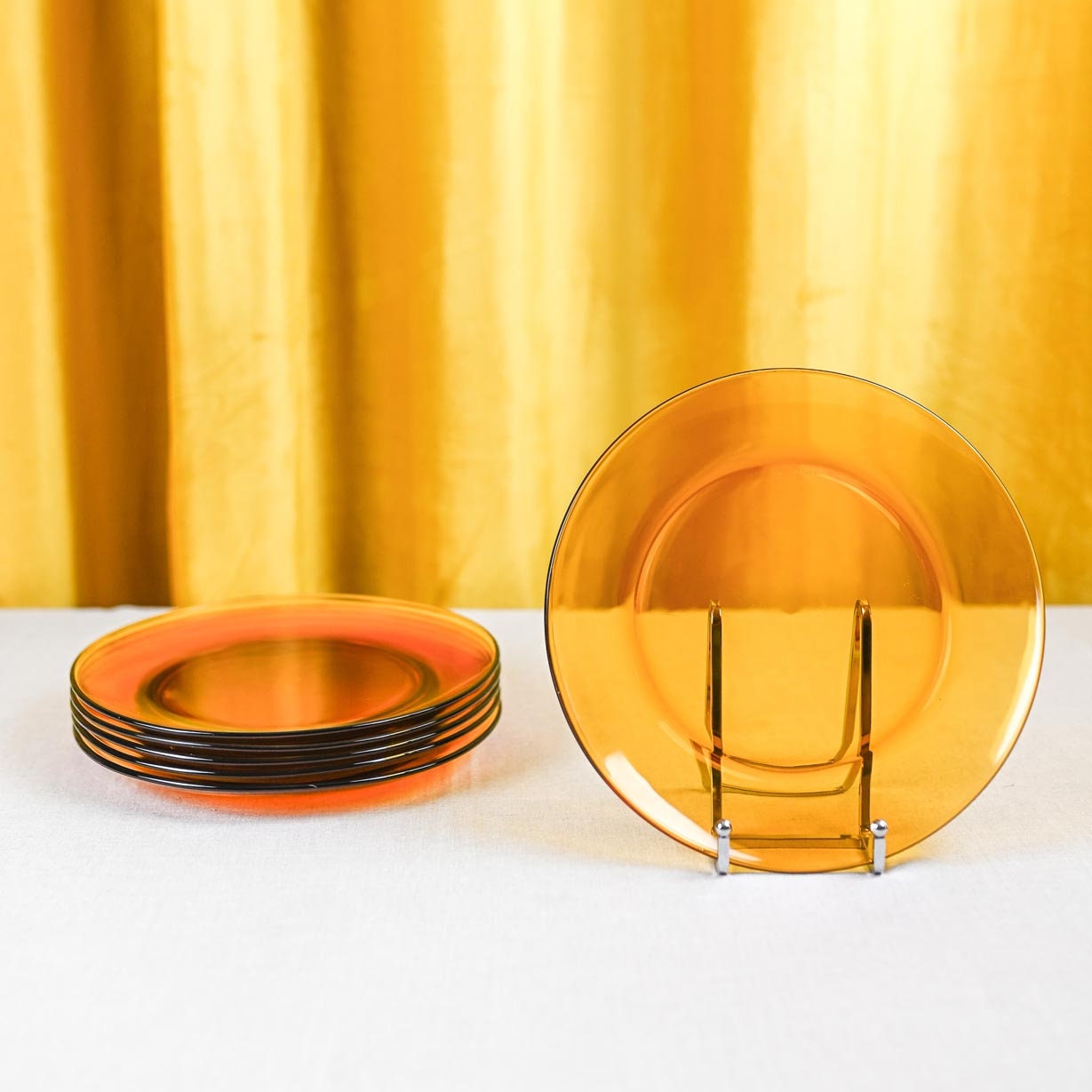 Seventies Dessert Amber Plates, Set of 7