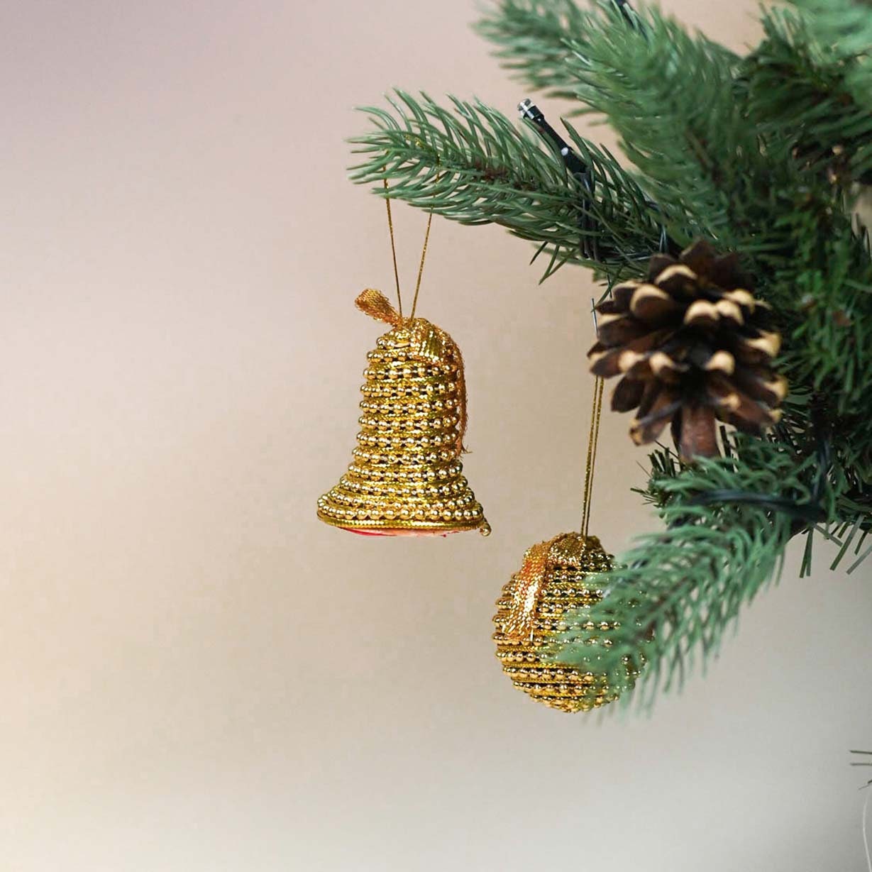 Seventies Gold Bell & Bauble, Set of 2