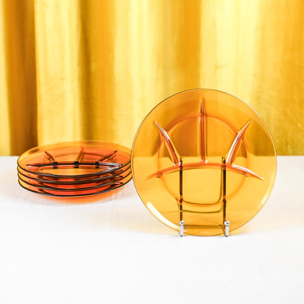 Seventies Amber Fondue Plates, Set of 6