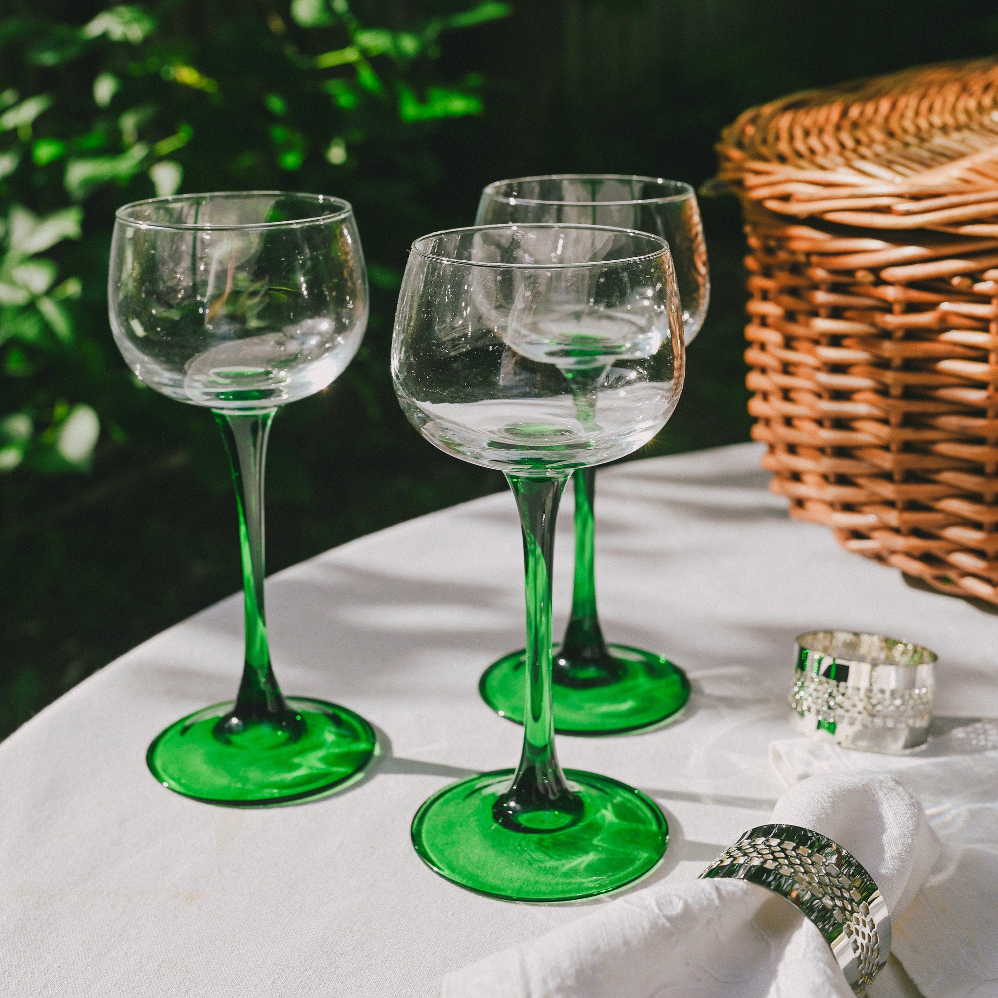 Vintage Green Wine Glasses, Set of 4