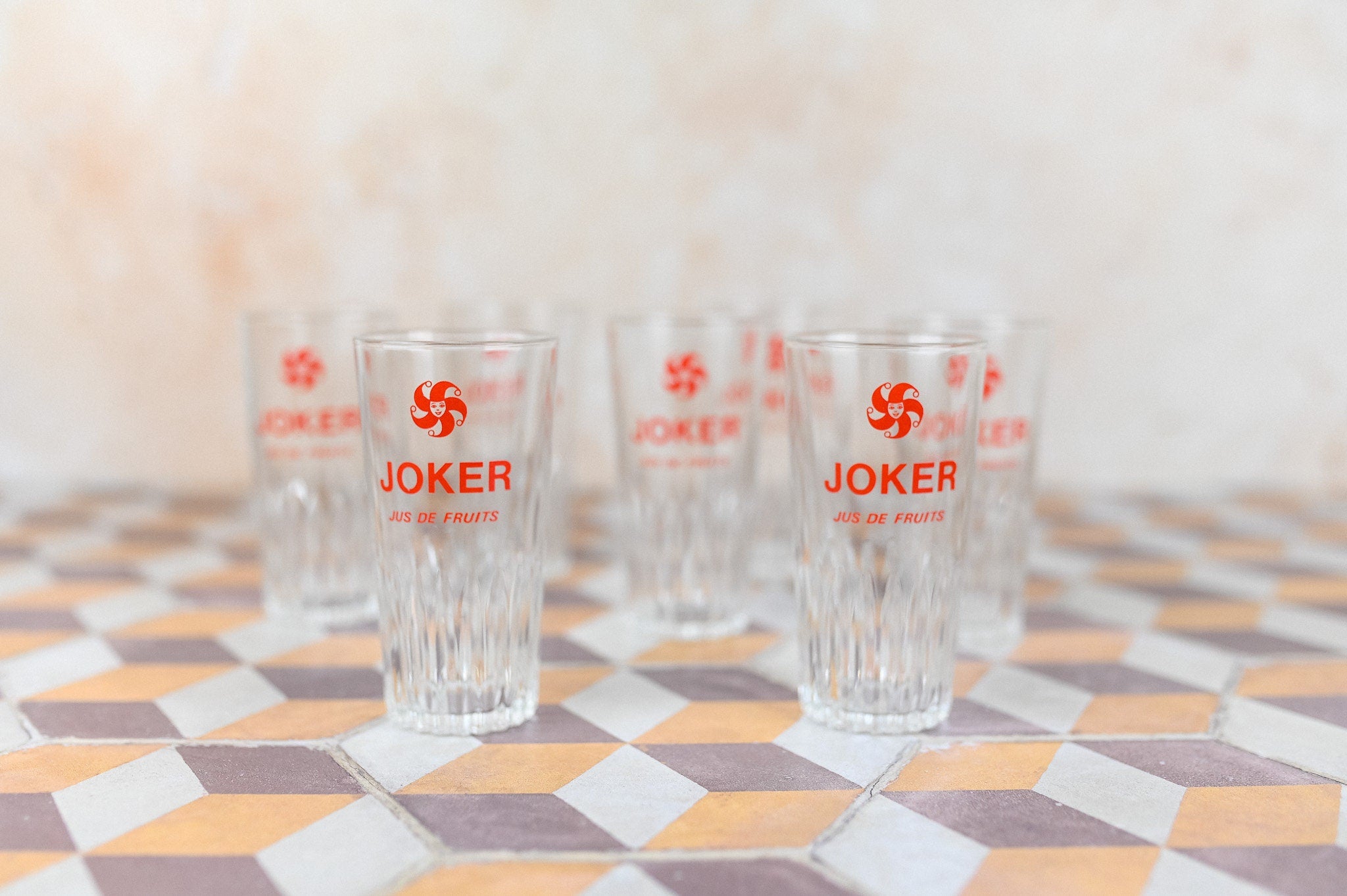 Vintage Joker Glasses, Set of 7