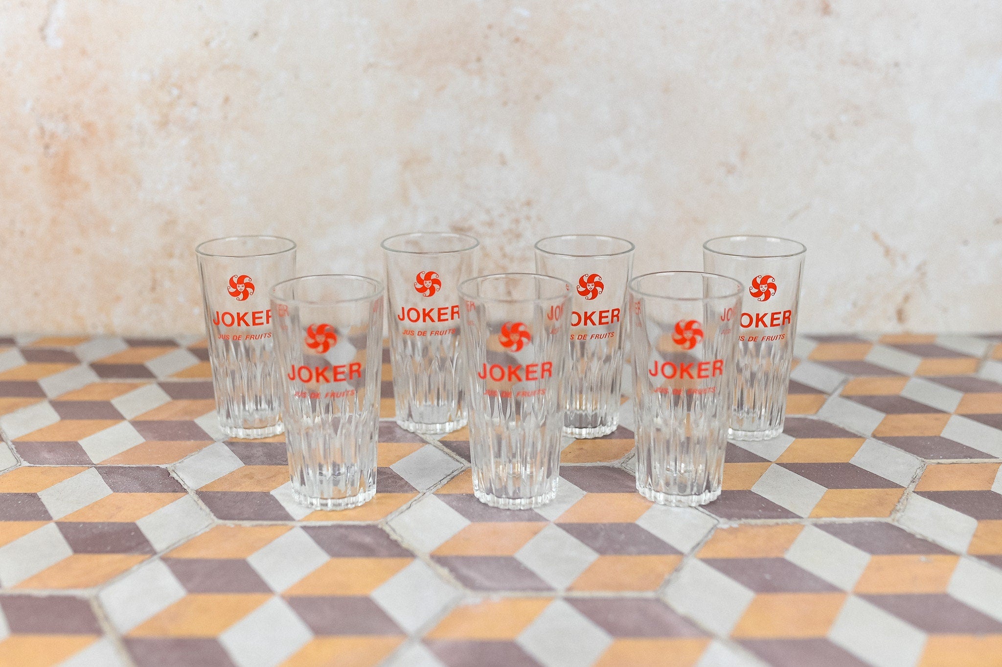 Vintage Joker Glasses, Set of 7