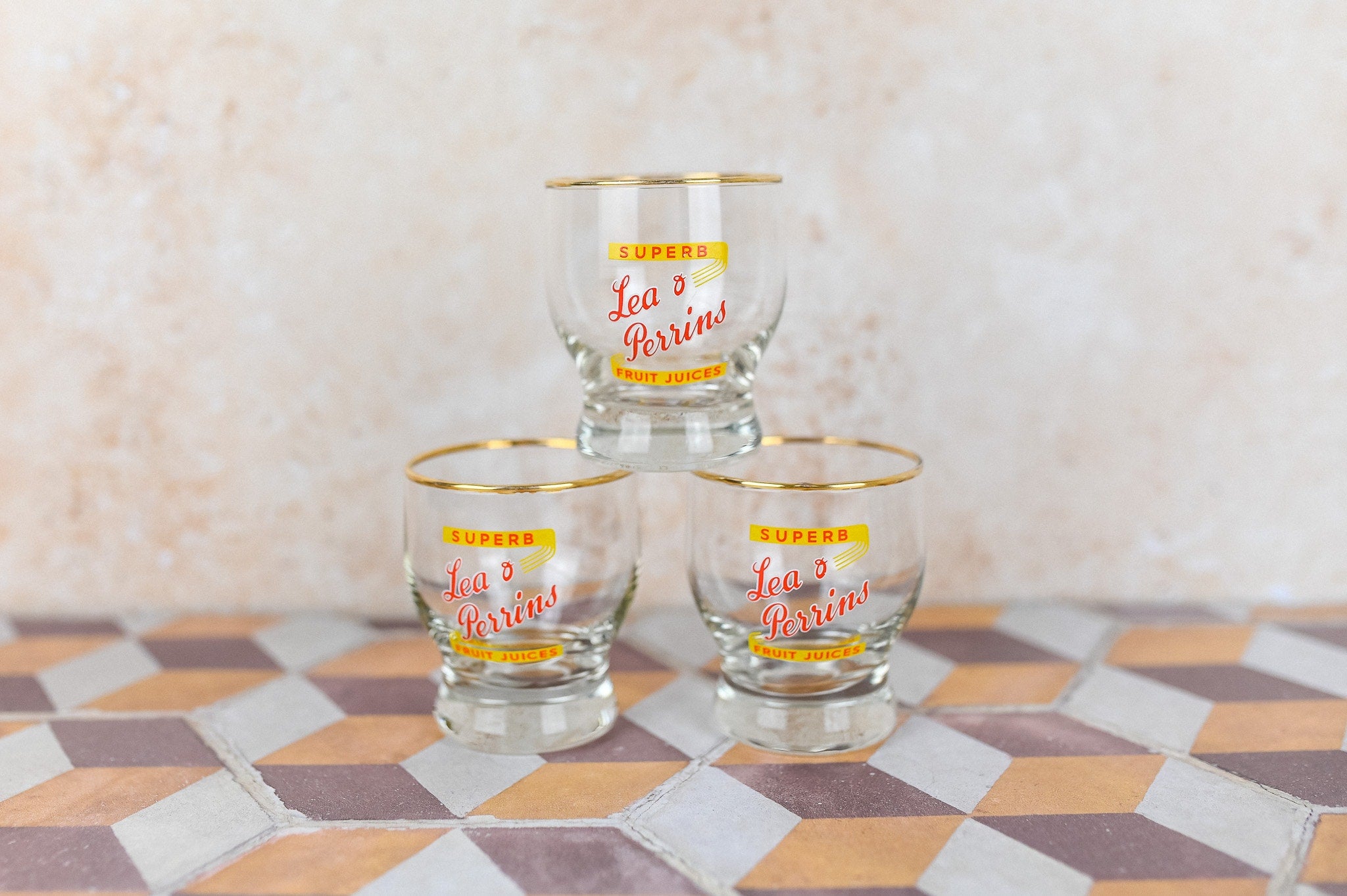 RARE Lea & Perrins Glasses, Set of 3