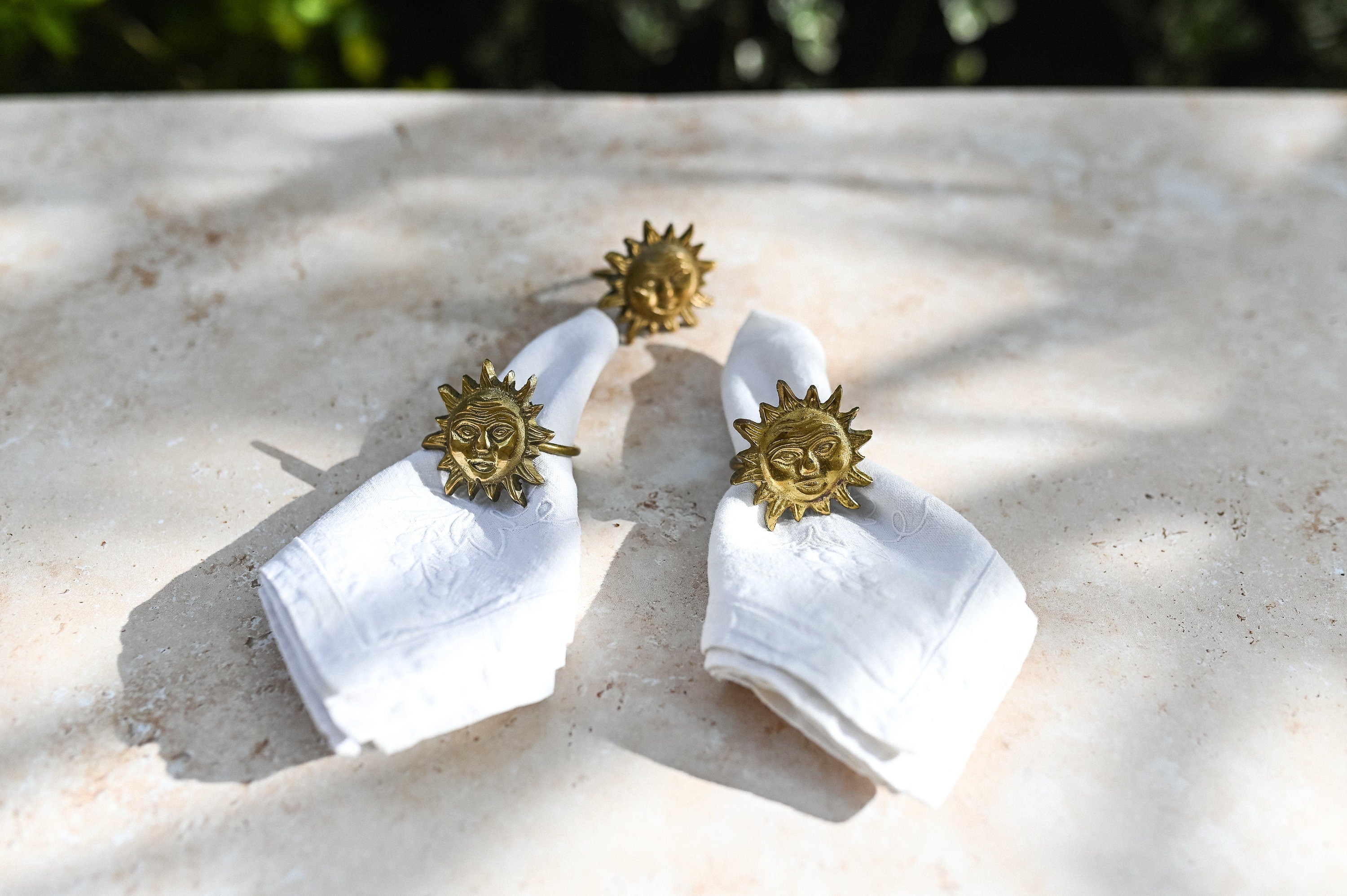 Brass Sun Napkin Rings, Set of 3