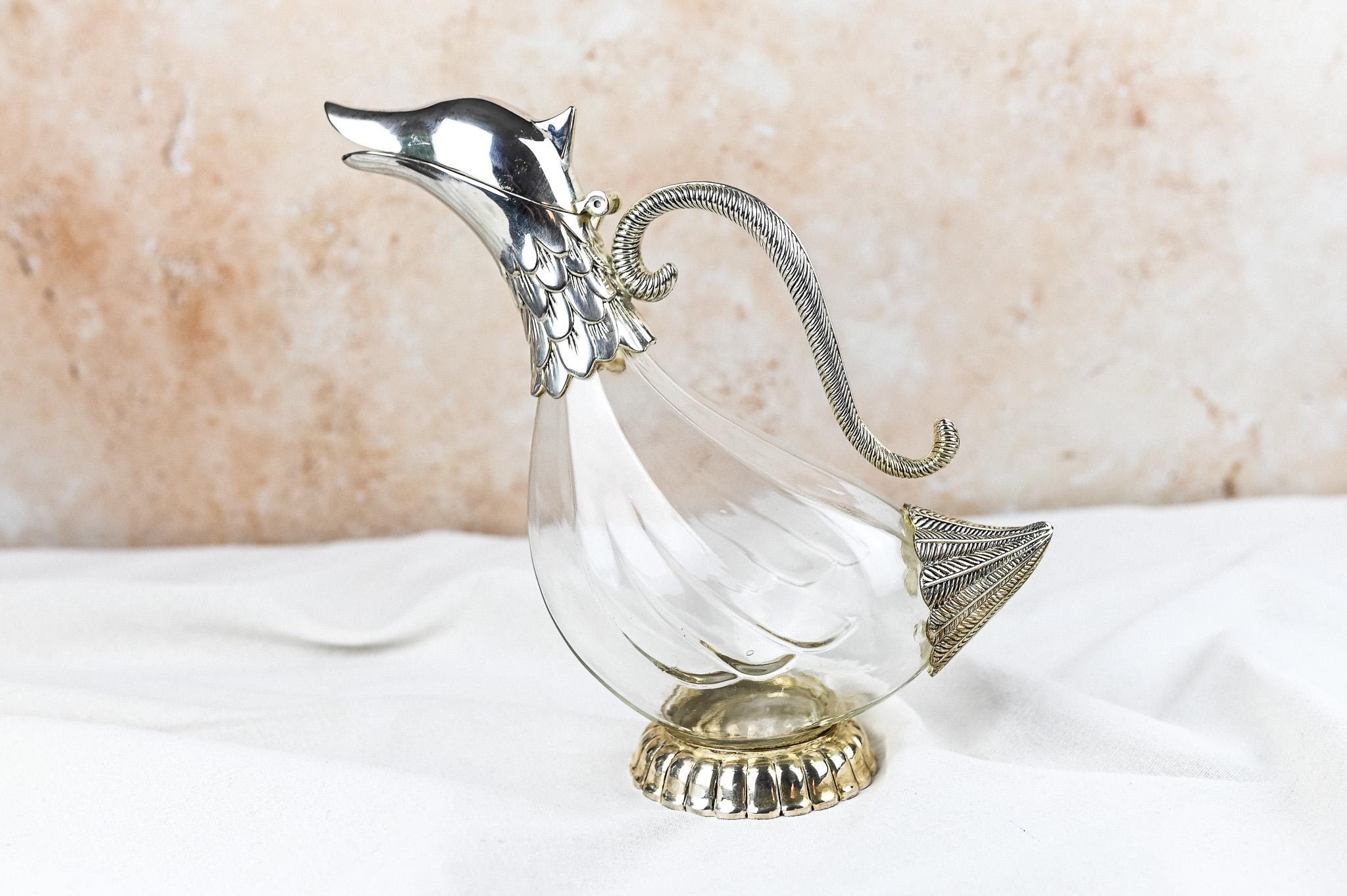 Silver Plated Glass Duck Carafe