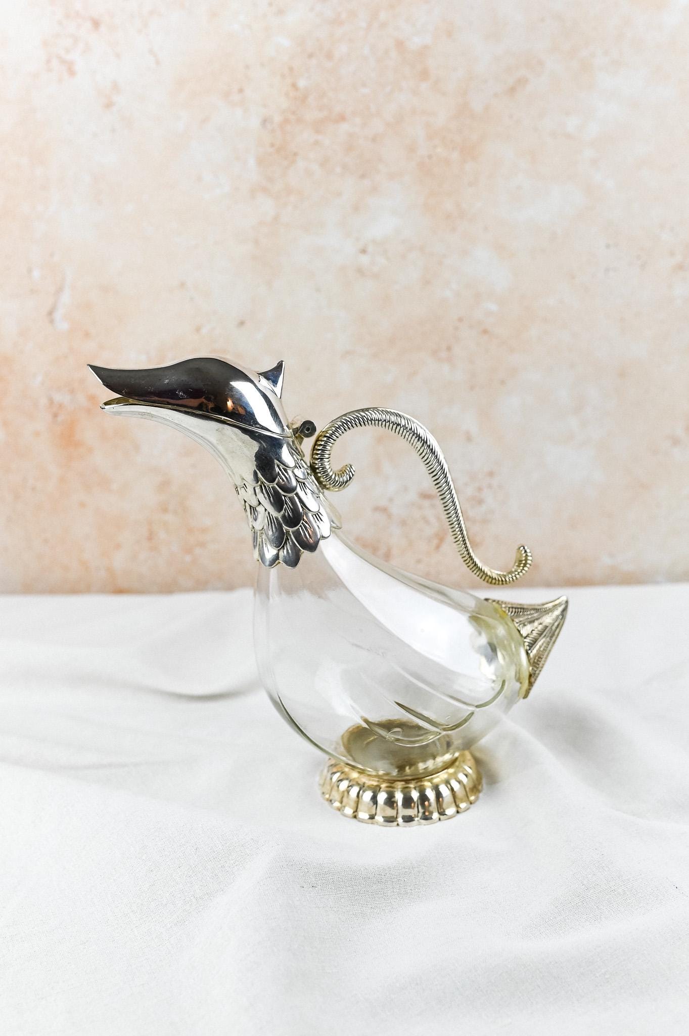 Silver Plated Glass Duck Carafe