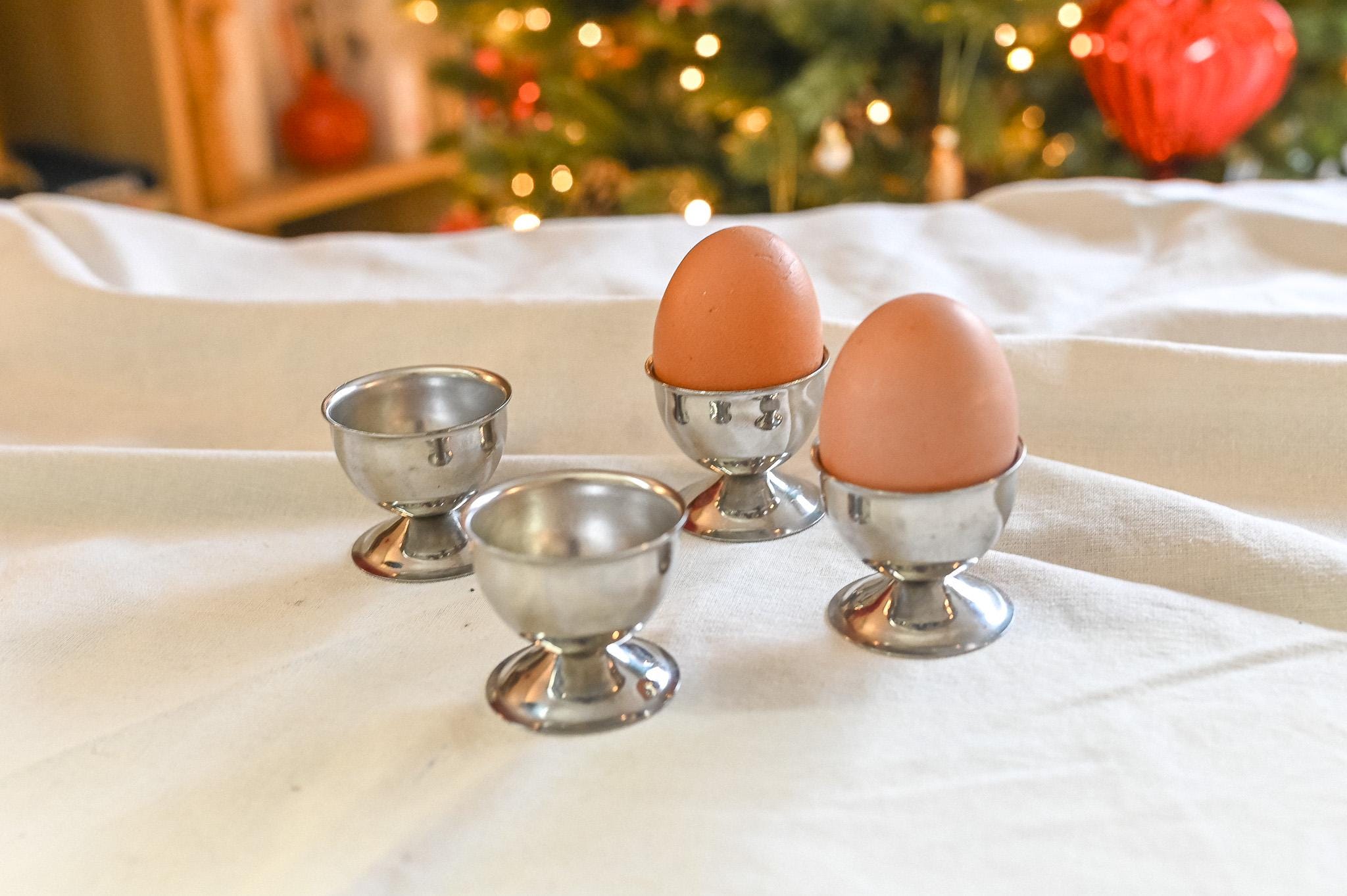 Vintage French Stainless Steel Egg Cups, Set of 4