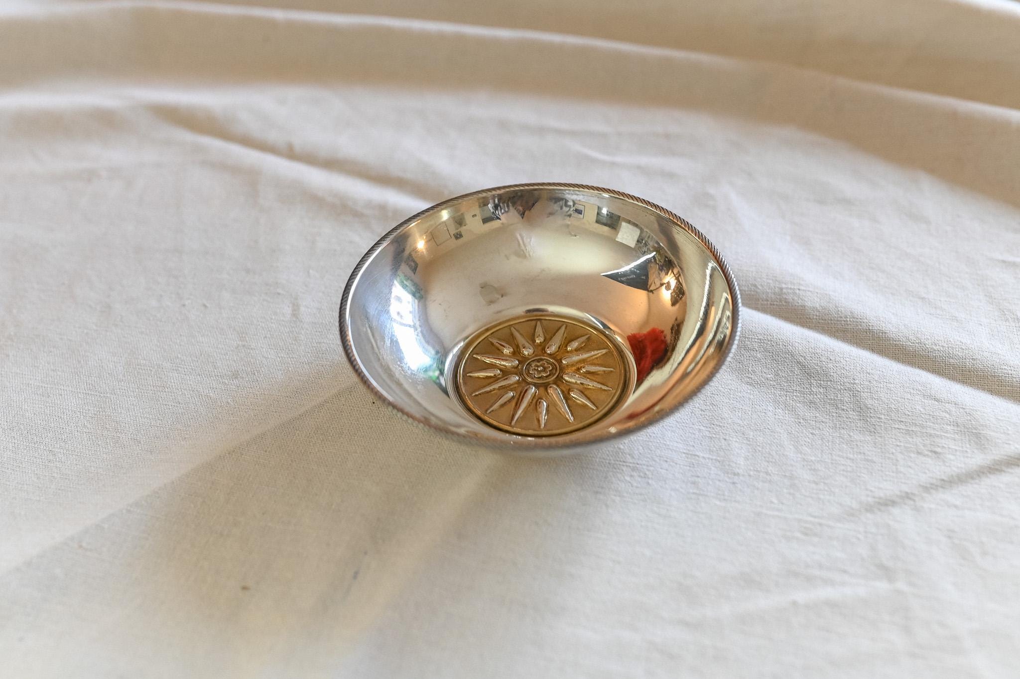 Sterling Silver Bronze Greek Sun Bowl, Trinket Dish, Unique sterling silver bowl