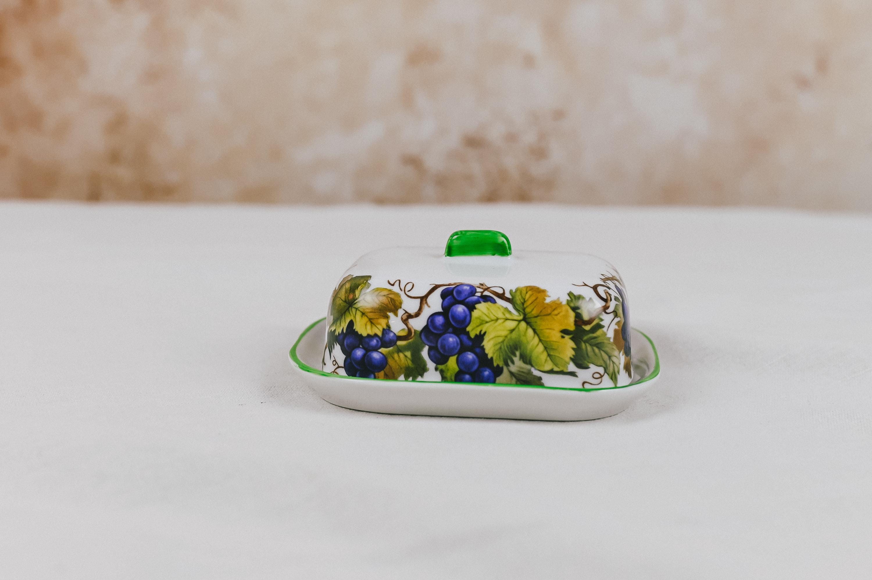 Vintage Butter Dish with Grape Motif