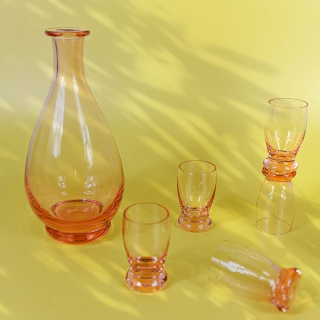 Set of Pink Decanter with 10 glasses